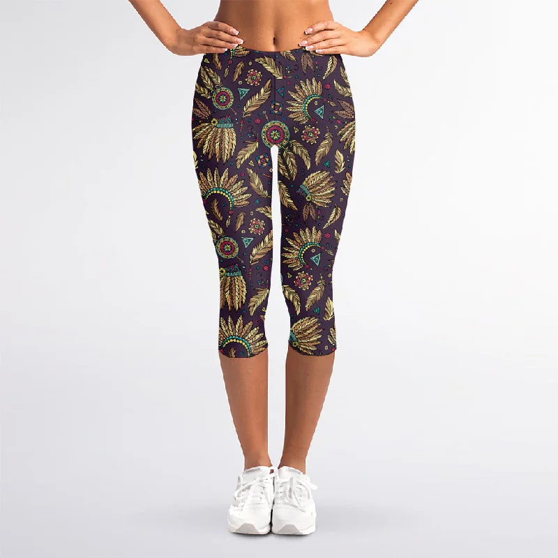 Daily Deals Tribal Native Indian Pattern Print Women's Capri Leggings