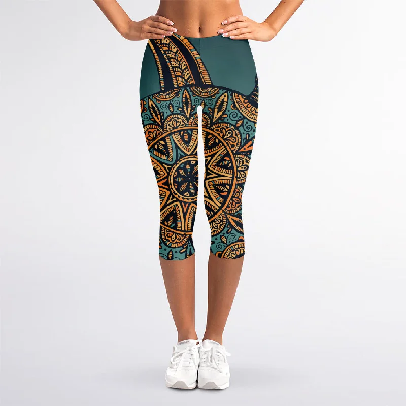 Online Specials Tribal Sea Turtle Print Women's Capri Leggings