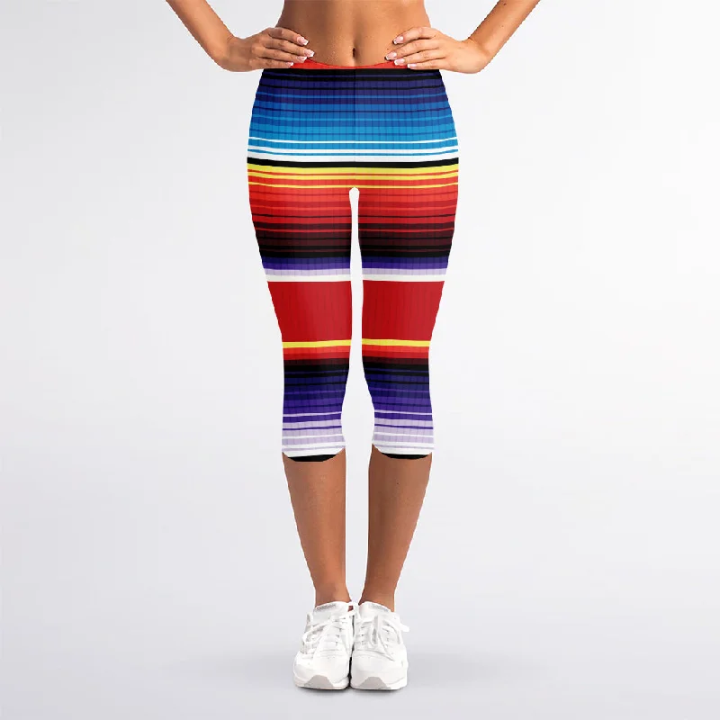 Mega Sale Tribal Serape Blanket Stripe Print Women's Capri Leggings