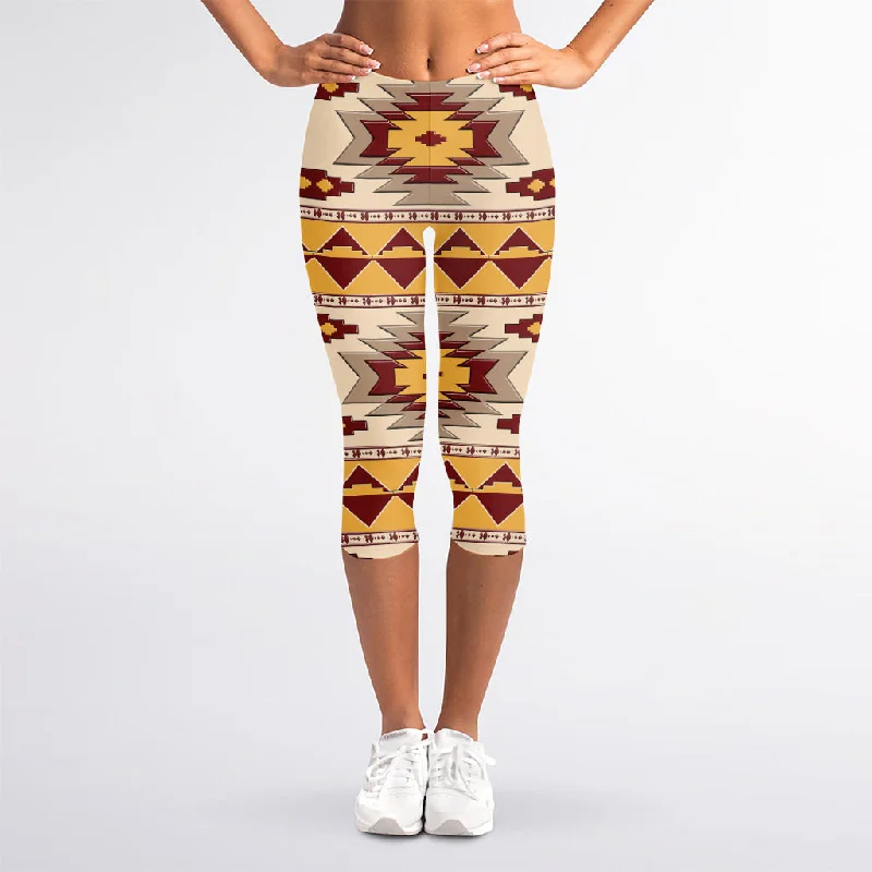 Exclusive Offers Tribal Southwestern Navajo Pattern Print Women's Capri Leggings