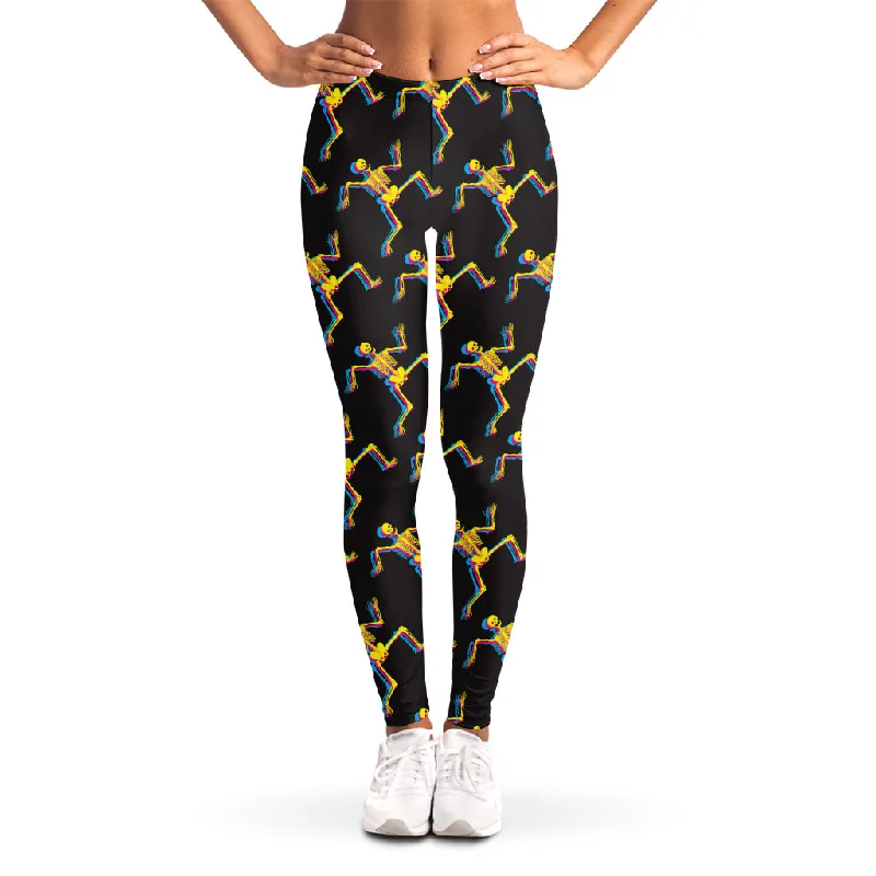 Doorbuster Deal Trippy Dancing Skeleton Pattern Print Women's Leggings