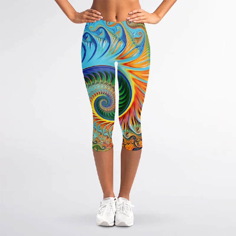 Deal of the Week Trippy Fractal Print Women's Capri Leggings