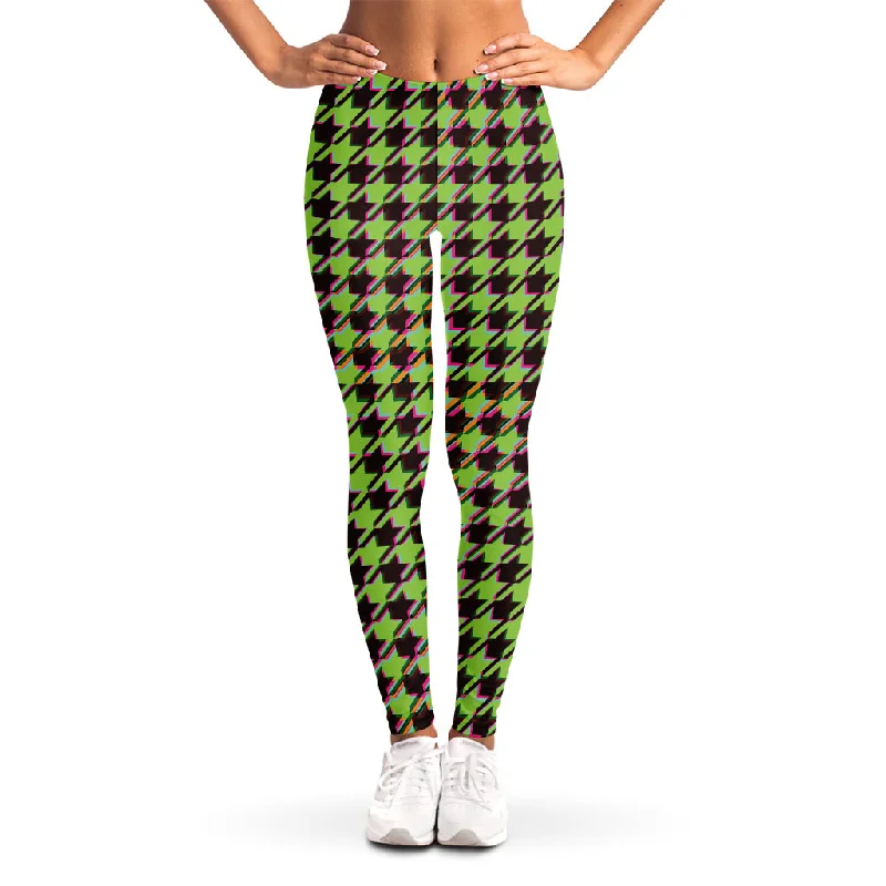 Limited Stock Trippy green Houndstooth Pattern Print Women's Leggings