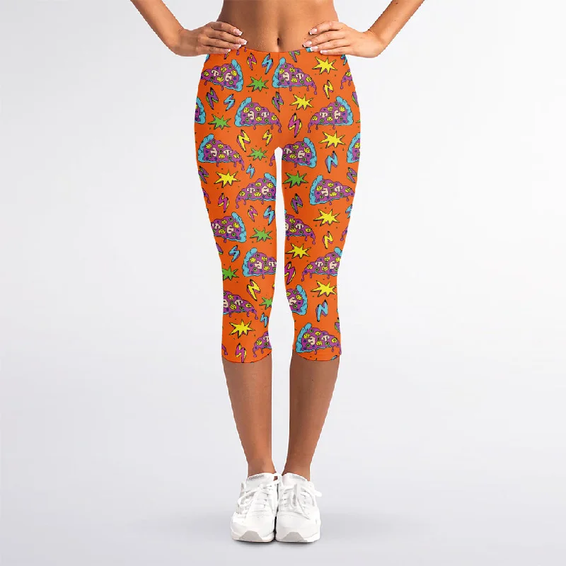 Can't Be Beat Trippy Pizza Pattern Print Women's Capri Leggings