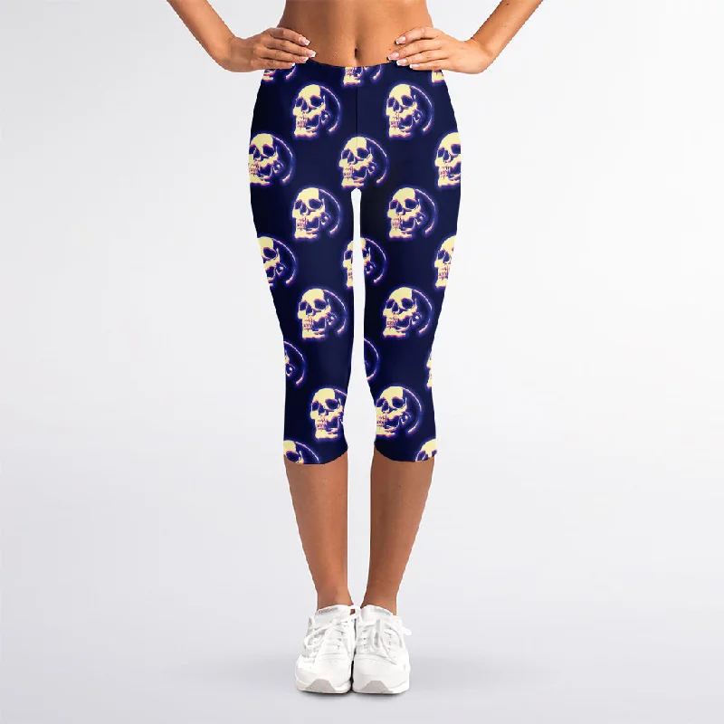 Value Deals Trippy Skull Pattern Print Women's Capri Leggings