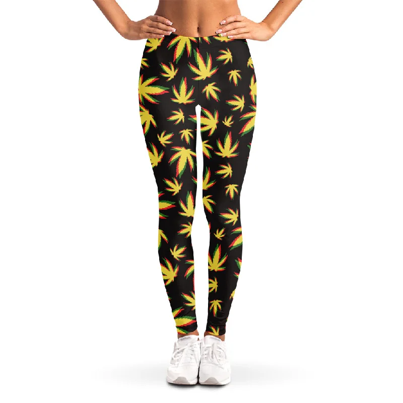 Flash Sale Trippy Weed Leaf Pattern Print Women's Leggings
