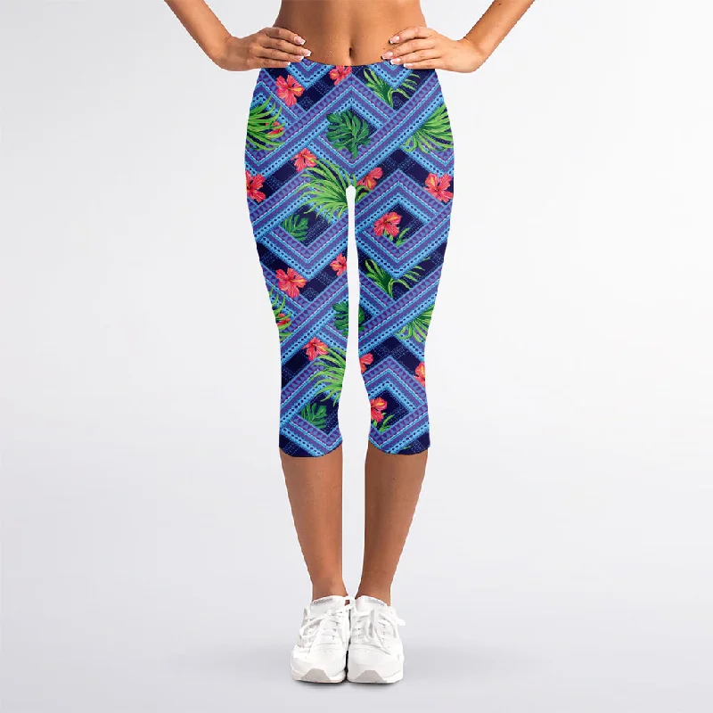 Super Bargain Tropical Aztec Geometric Pattern Print Women's Capri Leggings