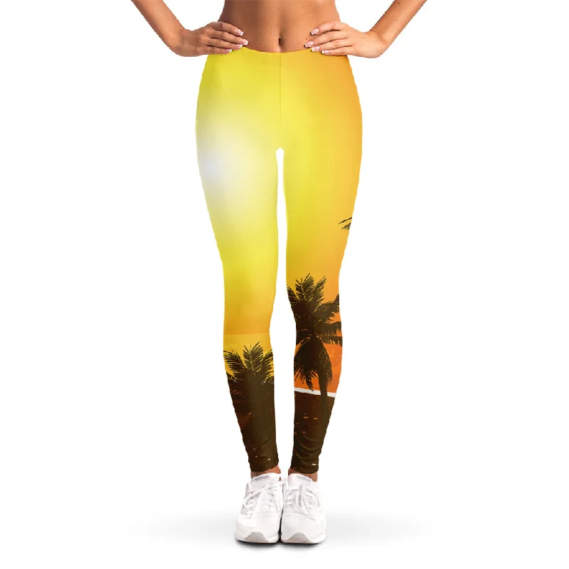 Savings Galore Tropical Beach Sunset Print Women's Leggings