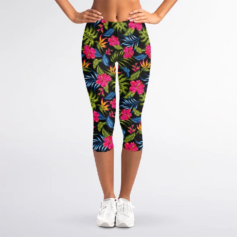 Reduced Prices Tropical Bird Of Paradise Pattern Print Women's Capri Leggings