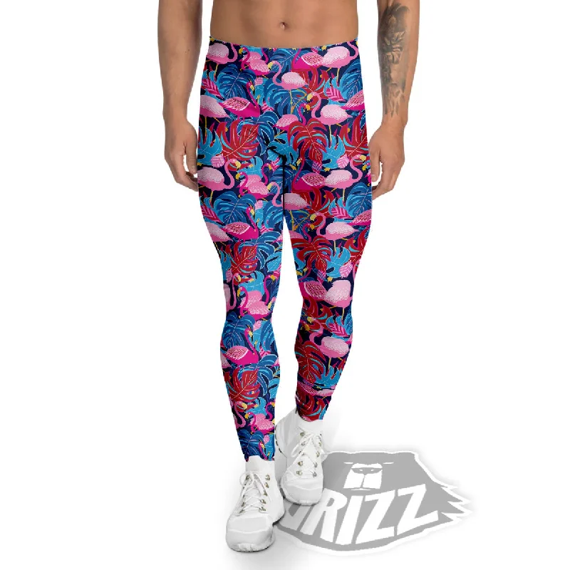 Deal Mania Tropical Blue And Pink Flamingo Print Men's Leggings