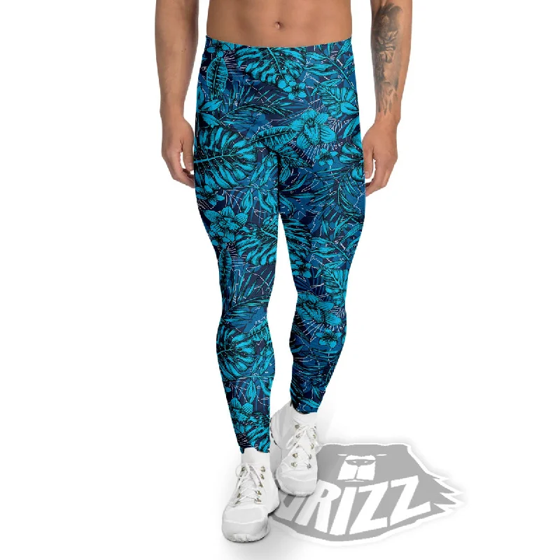 Discount Extravaganza Tropical Blue Hawaiian Print Pattern Men's Leggings