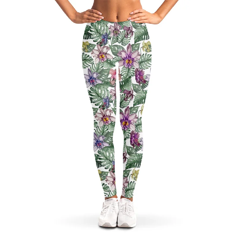 Stock Clearance Tropical Cattleya Pattern Print Women's Leggings