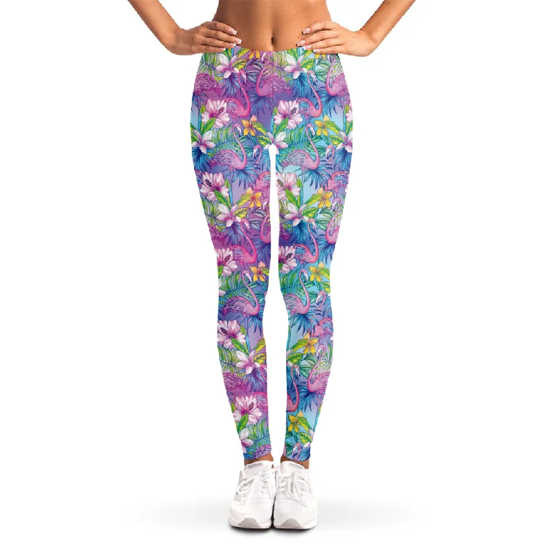 Online Only Tropical Flamingo And Hibiscus Print Women's Leggings