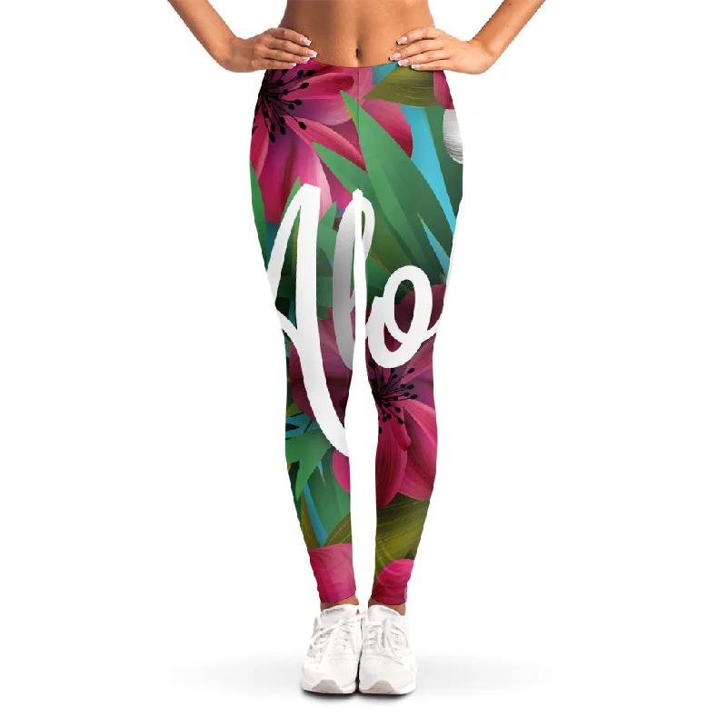 New Markdowns Tropical Flower Aloha Print Women's Leggings