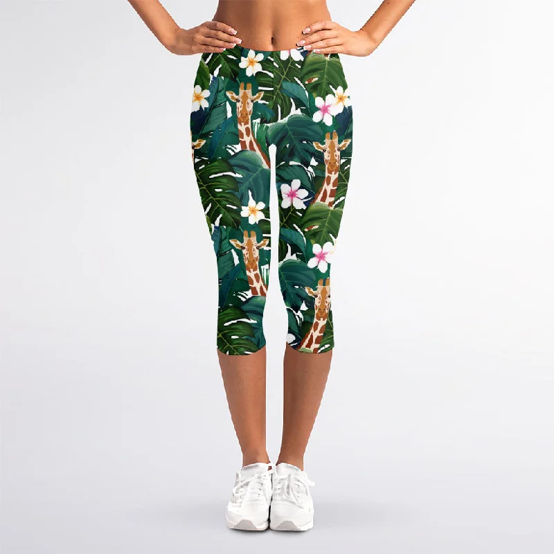 Big Discounts Tropical Giraffe Pattern Print Women's Capri Leggings