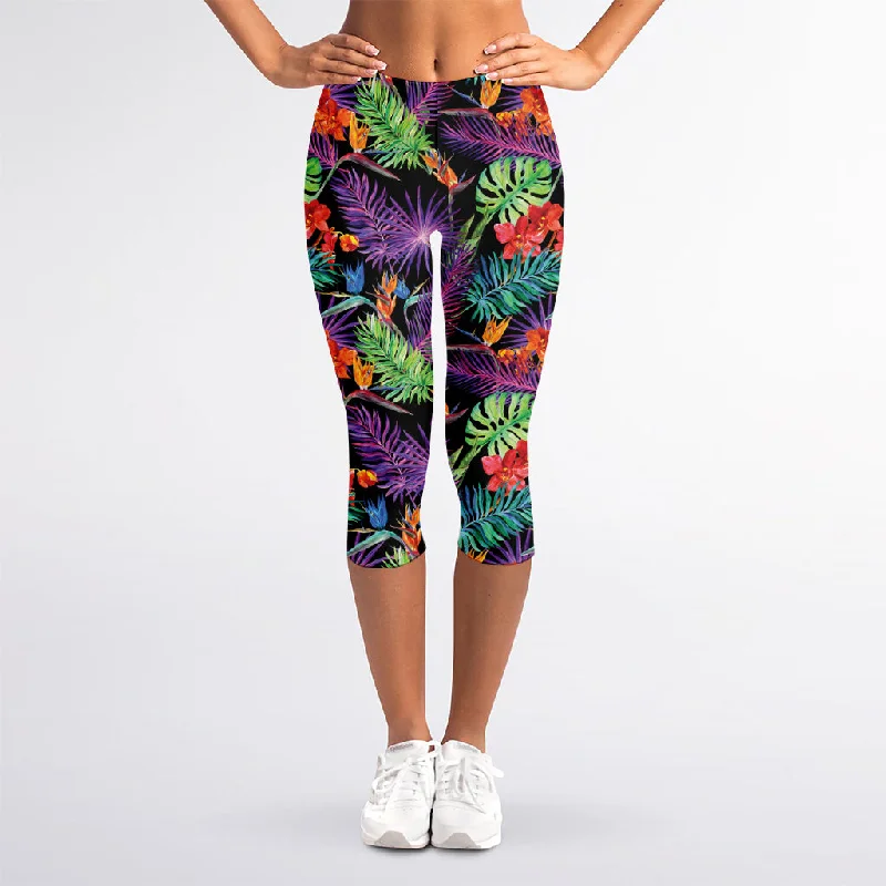 Discount Deals Tropical Hawaiian Jungle Print Women's Capri Leggings