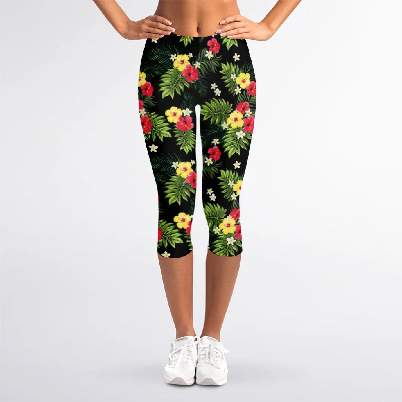 Crazy Deals Tropical Hibiscus Aloha Pattern Print Women's Capri Leggings