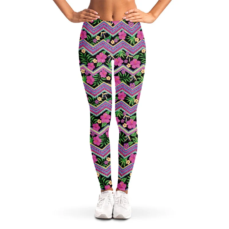 Epic Deals Tropical Hibiscus Flowers Aztec Print Women's Leggings