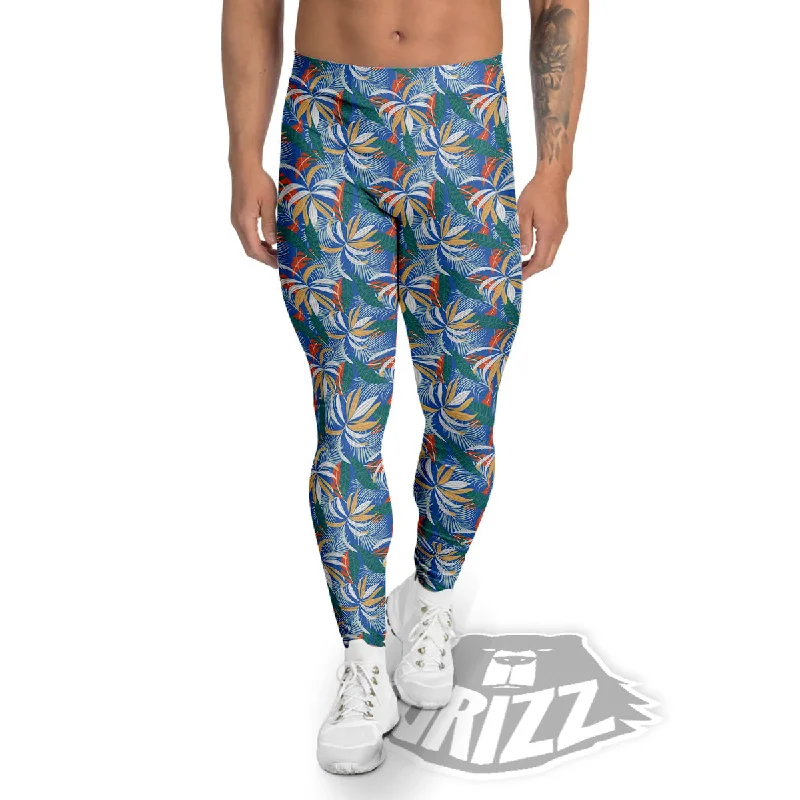 Price Blitz Tropical Leaf Colorful Print Pattern Men's Leggings