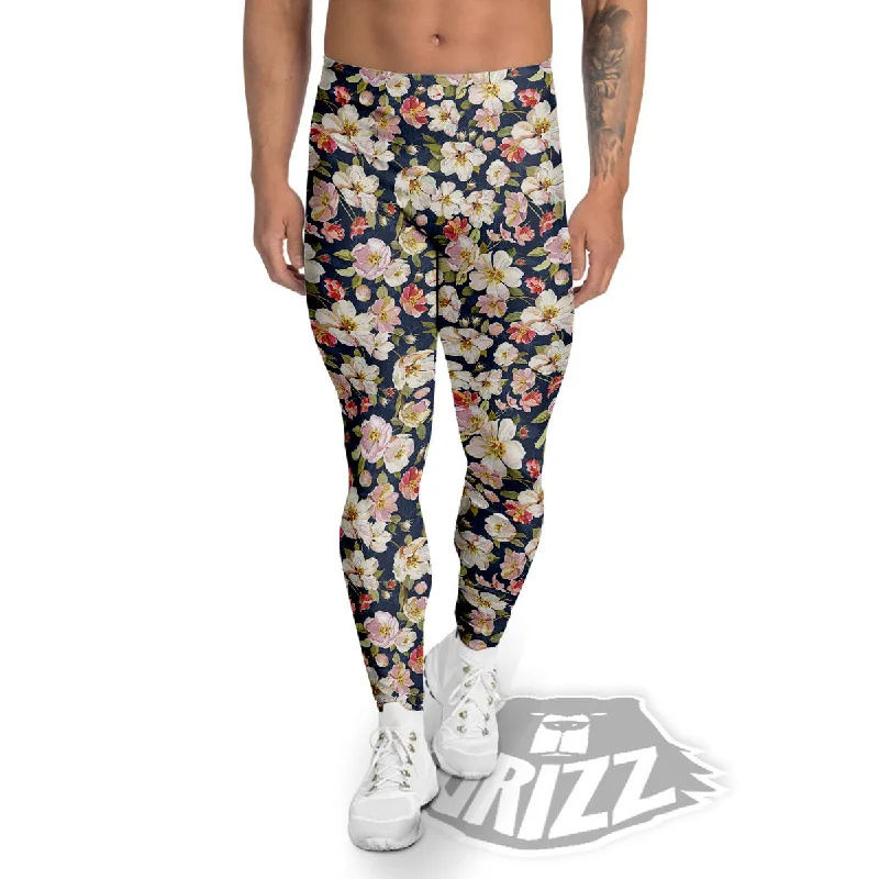 Sneak Peek Sale Tropical Leaves Blossom Print Pattern Men's Leggings