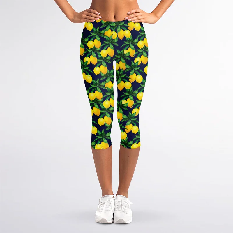 Warehouse Sale Tropical Lemon Pattern Print Women's Capri Leggings