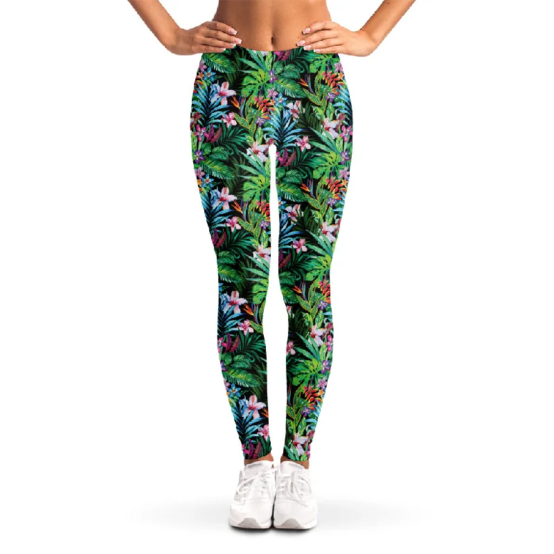 Special Savings Tropical Palm And Hibiscus Print Women's Leggings