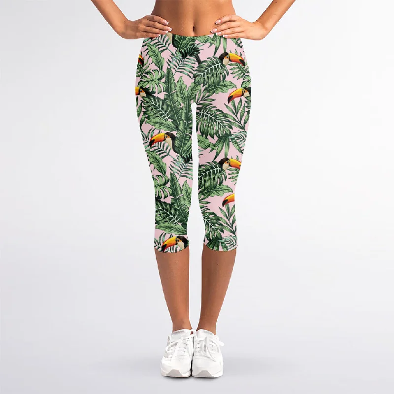 Price Blitz Tropical Palm Leaf And Toucan Print Women's Capri Leggings