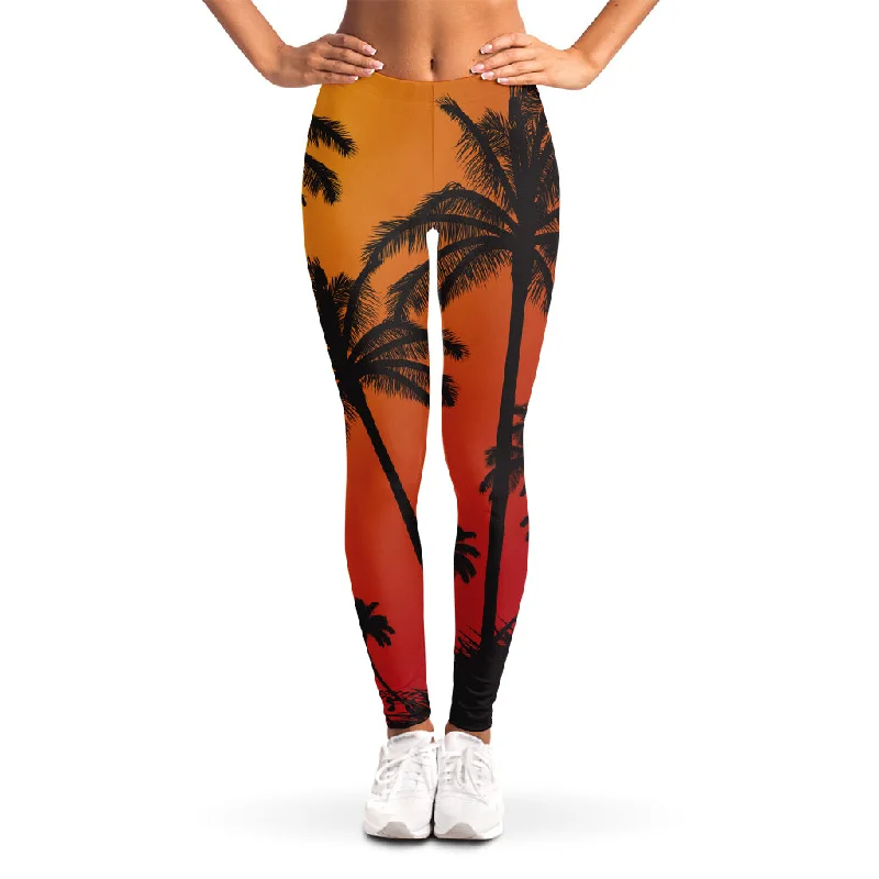 Discount Mania Tropical Palm Tree Sunset Print Women's Leggings