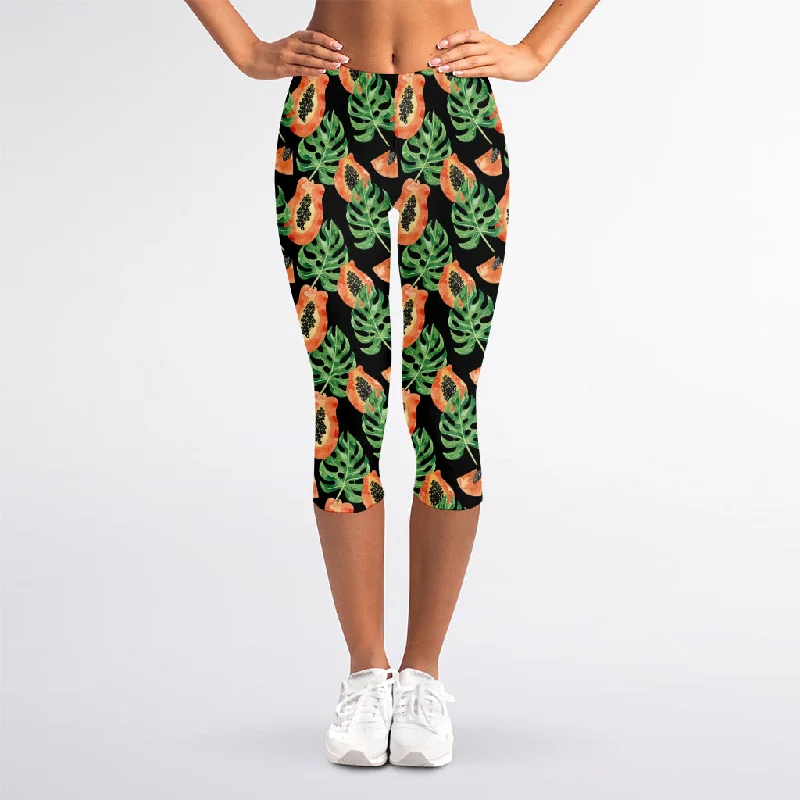 Exclusive Preview Tropical Papaya Pattern Print Women's Capri Leggings