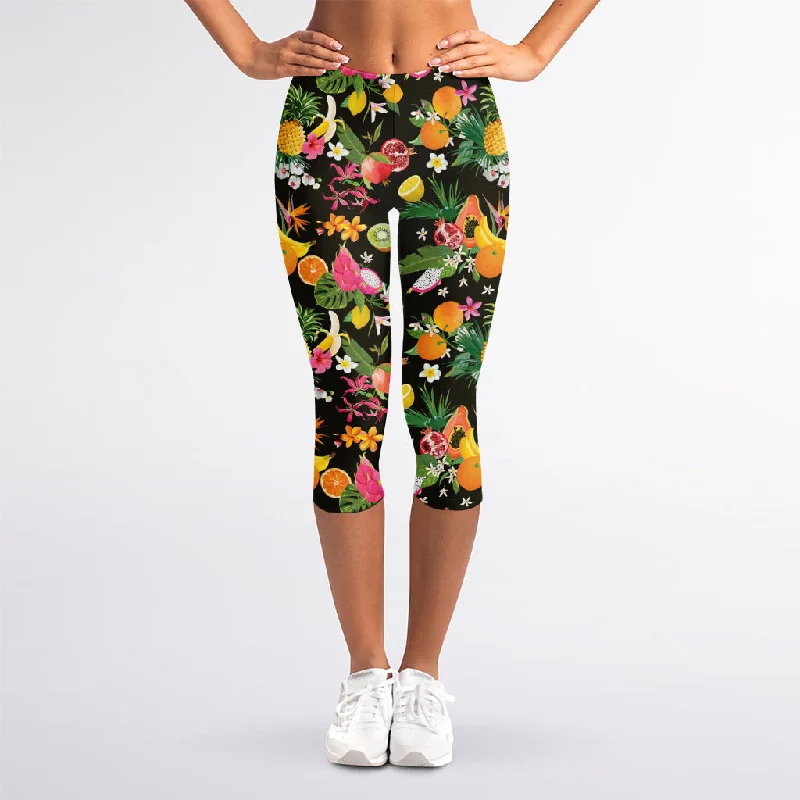 Special Buy Tropical Paradise Fruits Pattern Print Women's Capri Leggings