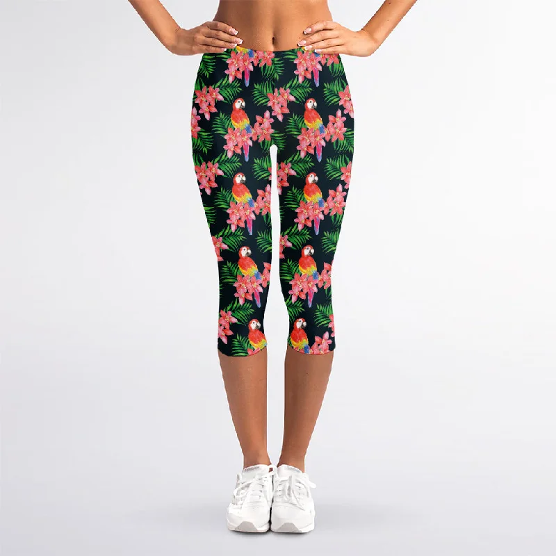 Customer Appreciation Sale Tropical Parrot Pattern Print Women's Capri Leggings