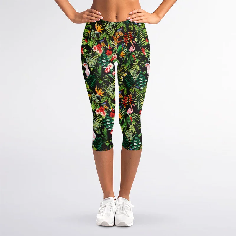 Special Promotion Tropical Patchwork Pattern Print Women's Capri Leggings