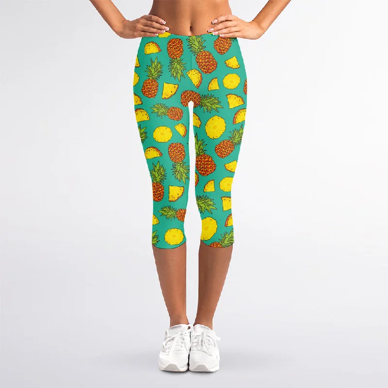 Today’s Special Tropical Pineapples Pattern Print Women's Capri Leggings