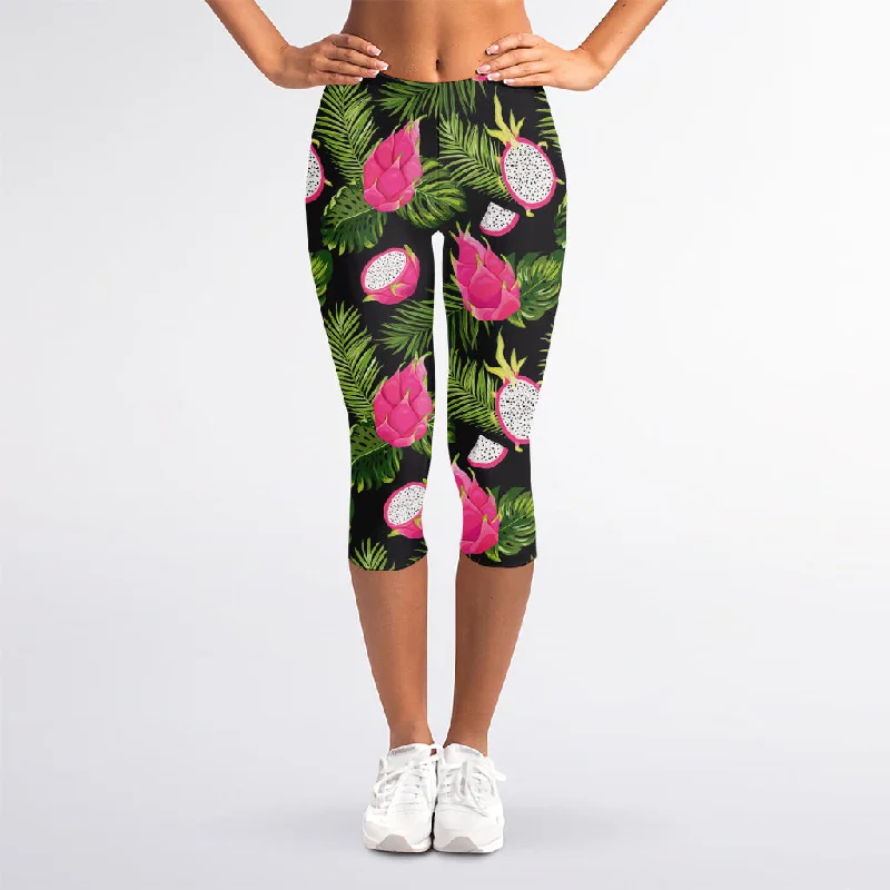 Doorbuster Deal Tropical Pitaya Pattern Print Women's Capri Leggings