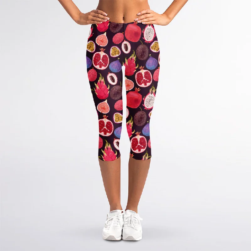 Season Finale Sale Tropical Summer Fruits Pattern Print Women's Capri Leggings