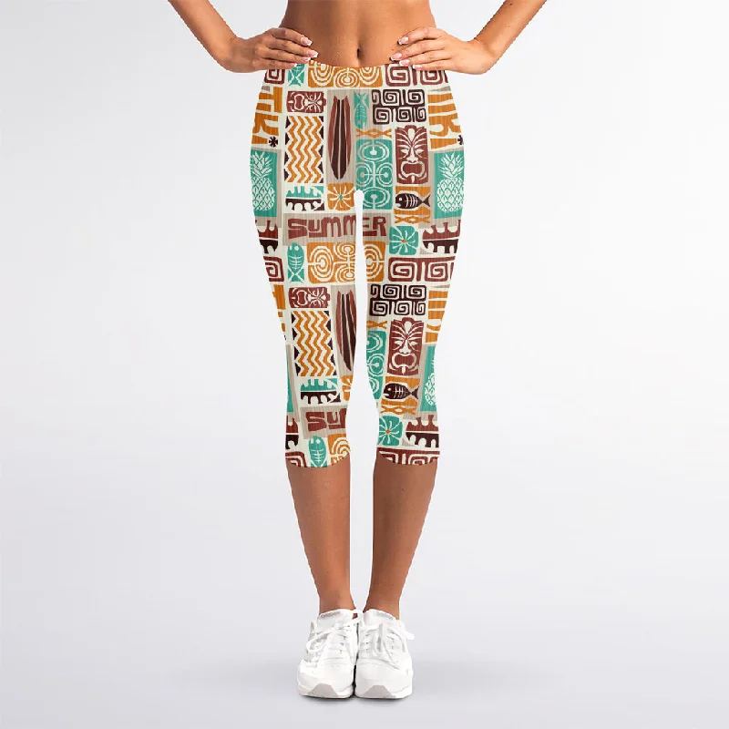 Buy More, Save More Tropical Tiki Pattern Print Women's Capri Leggings