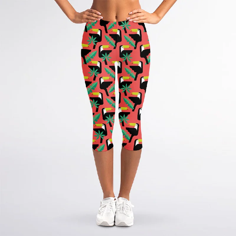 Flash Sale Tropical Toco Toucan Pattern Print Women's Capri Leggings