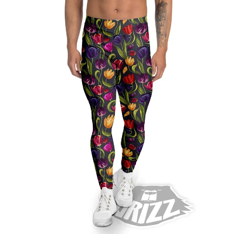 Online Exclusive Tulip Colorful Watercolor Print Pattern Men's Leggings