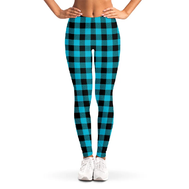 Deal Dash Turquoise And Black Buffalo Check Print Women's Leggings