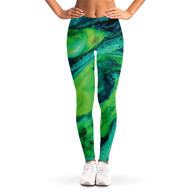Lowest Price Turquoise And Green Acid Melt Print Women's Leggings