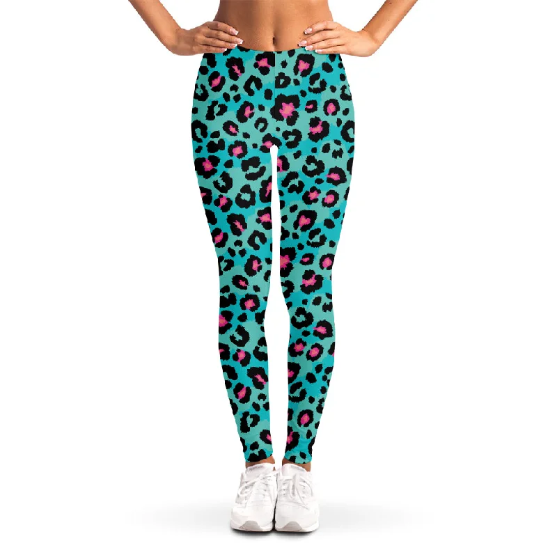 Instant Discount Turquoise And Pink Leopard Print Women's Leggings