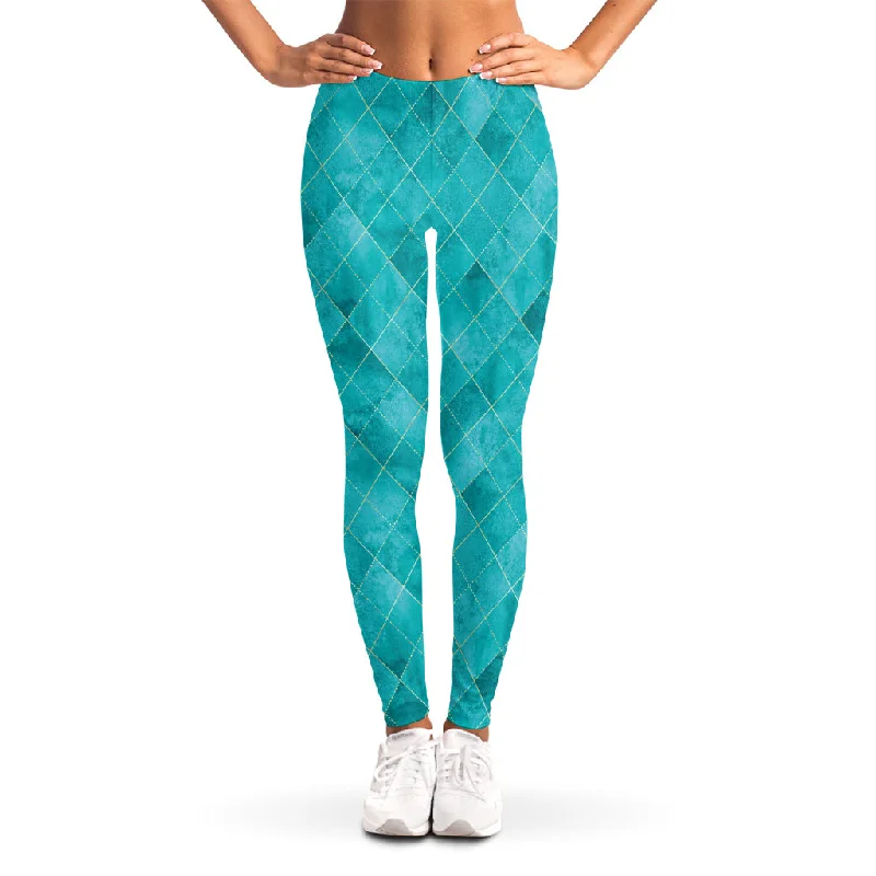 Exclusive Savings Turquoise Argyle Pattern Print Women's Leggings