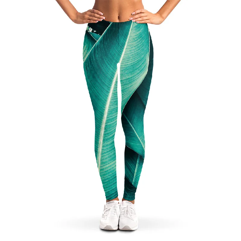 Buy Now Turquoise Banana Leaf Print Women's Leggings
