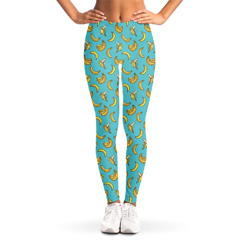 Best Bargains Turquoise Banana Pattern Print Women's Leggings