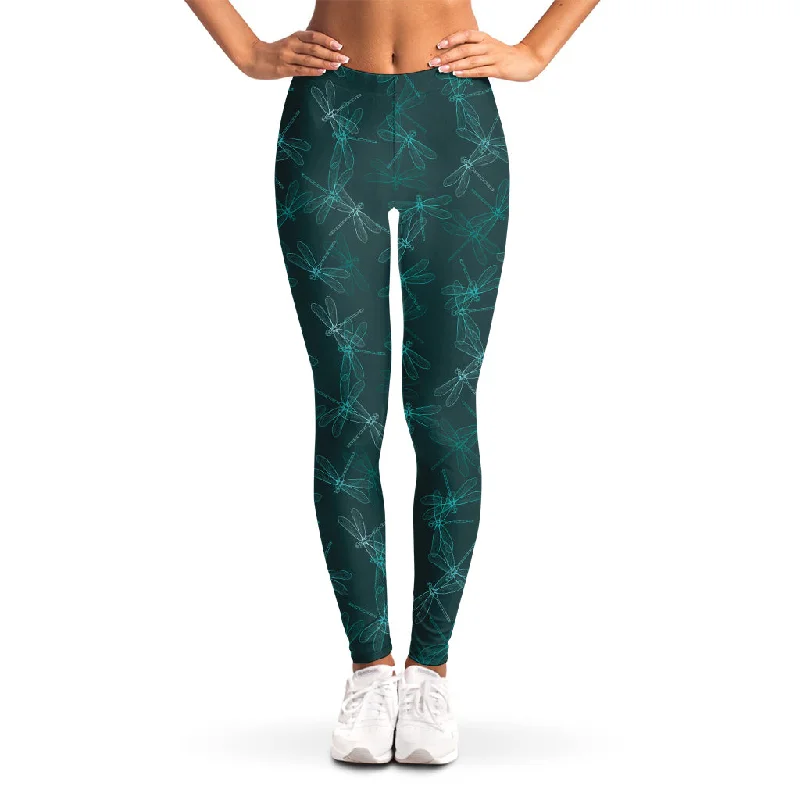 Deal Explosion Turquoise Dragonfly Pattern Print Women's Leggings