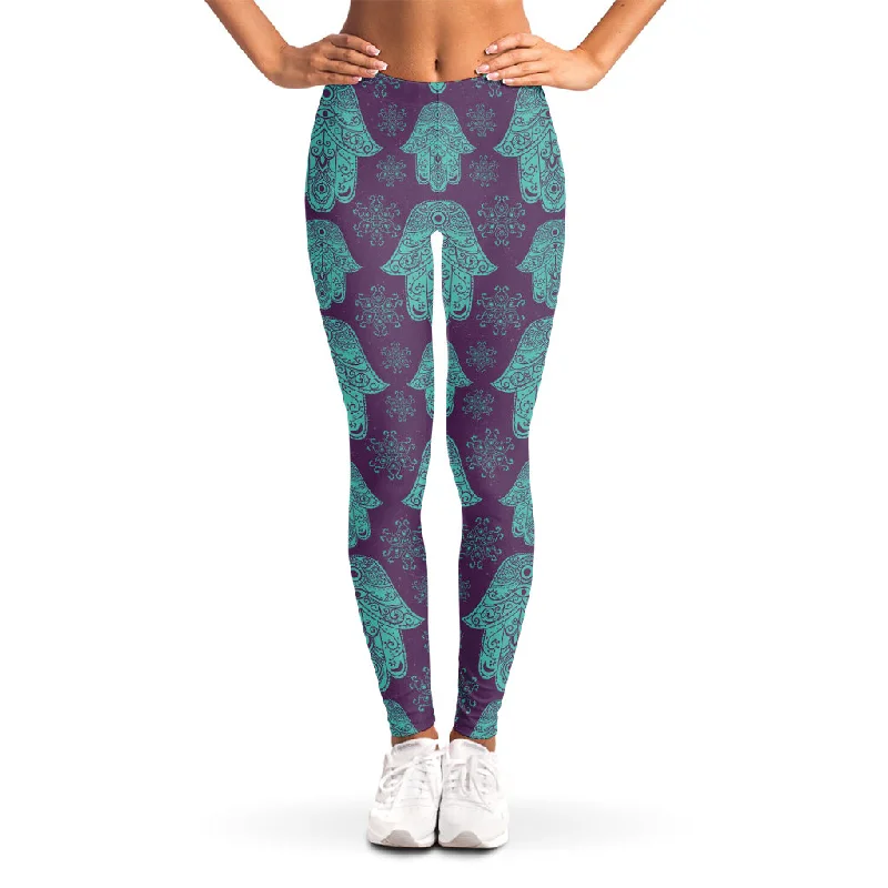 Deal Mania Turquoise Hamsa Pattern Print Women's Leggings