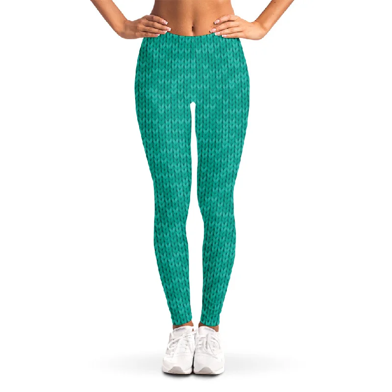 Price Smash Turquoise Knitted Pattern Print Women's Leggings