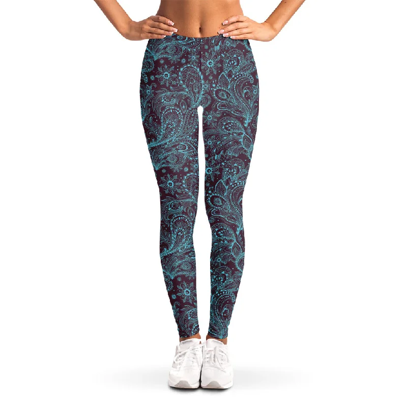 Price Buster Turquoise Paisley Pattern Print Women's Leggings