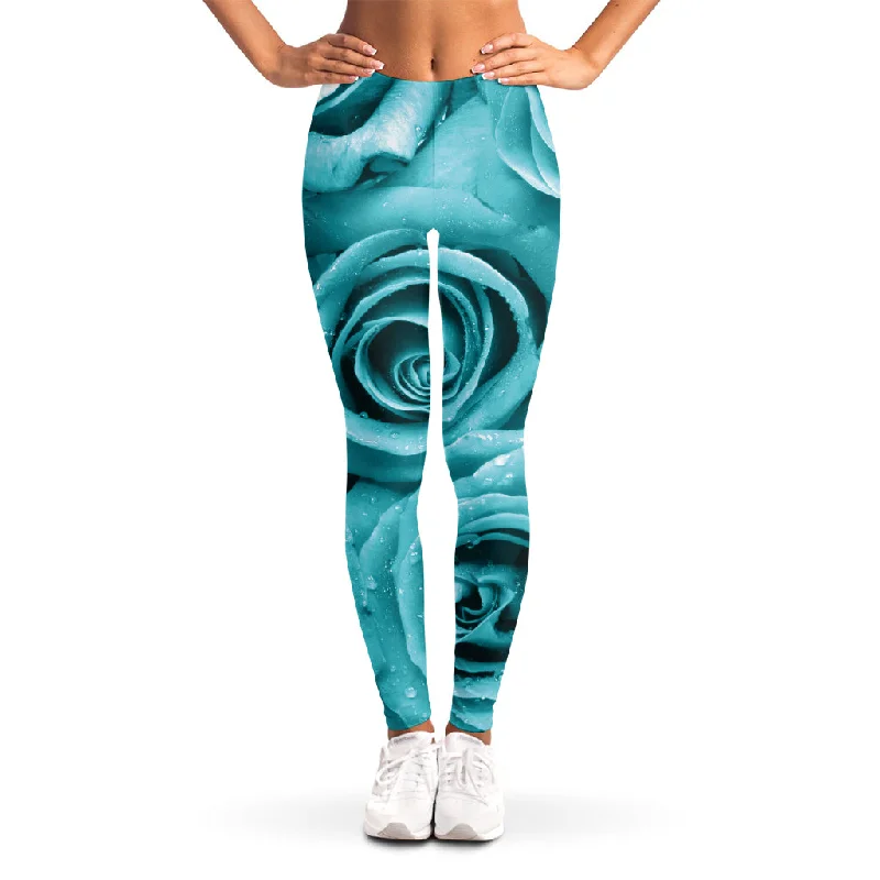 Bargain Bin Turquoise Rose Flower Print Women's Leggings