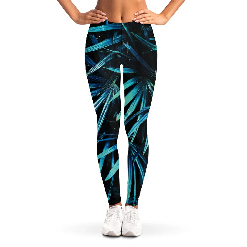 Sneak Peek Sale Turquoise Tropical Leaves Print Women's Leggings